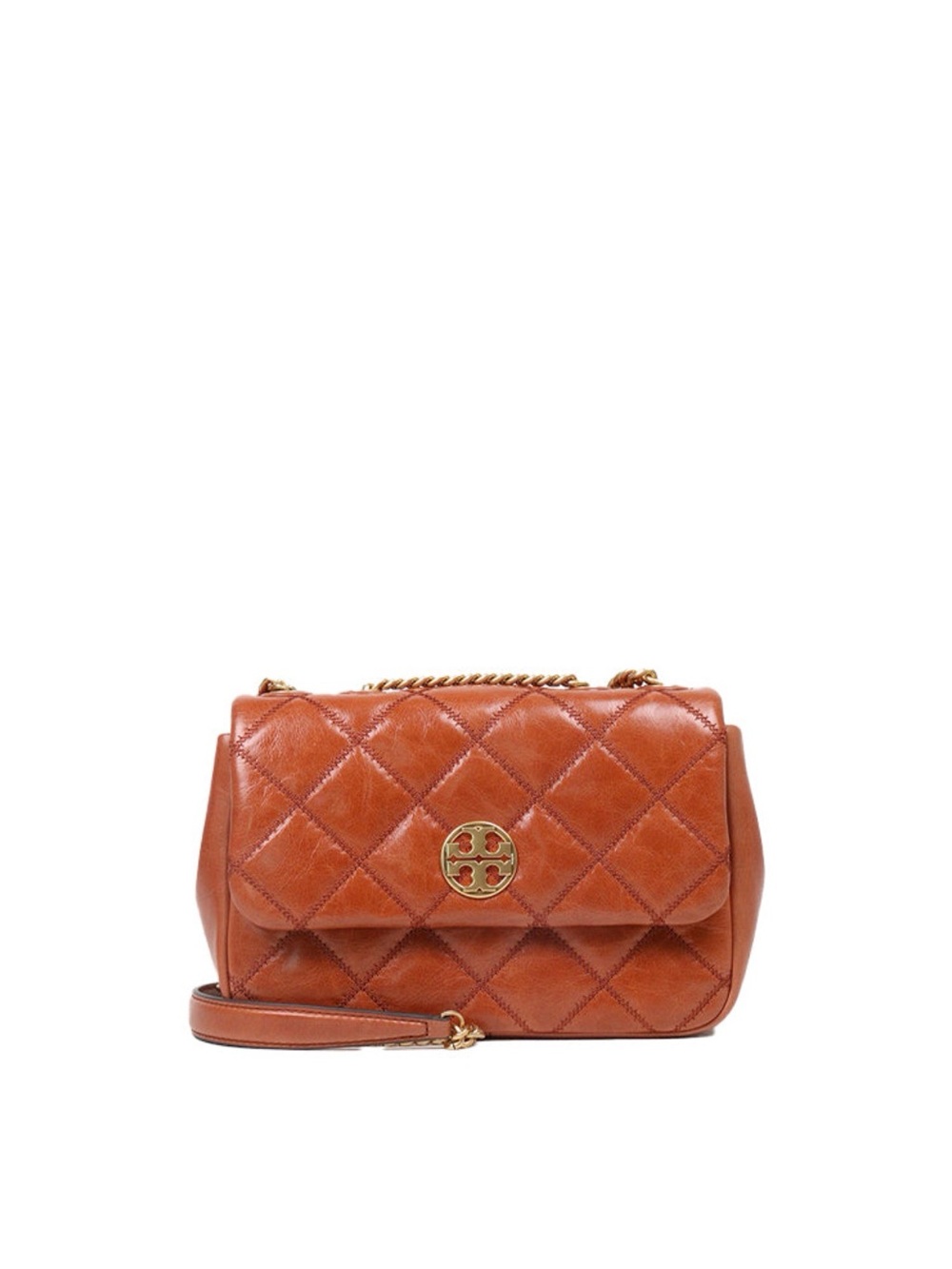 New new w/o tags Tory beautifulQuilted Cognac Leather Crossbody Bag with Chain - Picture 7 of 7